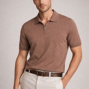 Reiss camel Maxwell merino wool zip polo